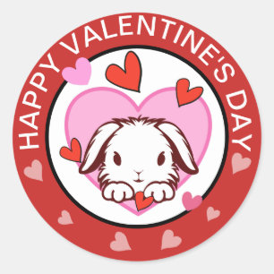 Cute Bunny Hearts Valentines autocollants