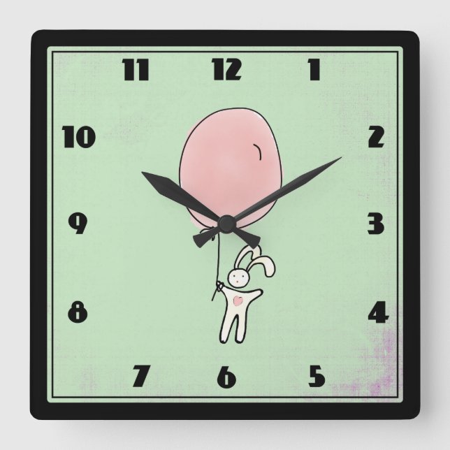 Cute Bunny Holding a Balloon Quadratische Wanduhr (Vorderseite)