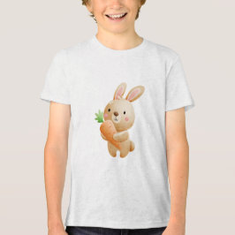 Cute Bunny Holding Carrot Illustration Tri-Blend Shirt