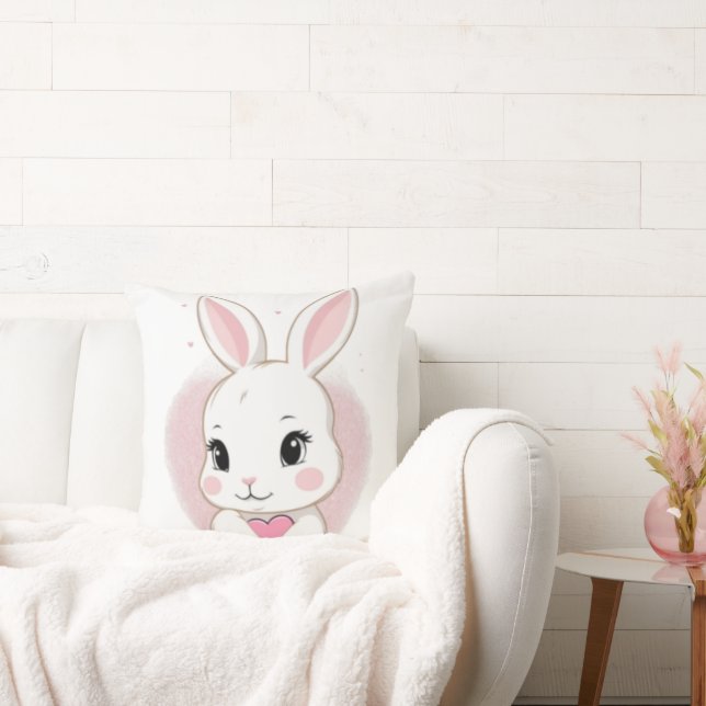 Cute Bunny Holding Heart | Romantic Design Kissen (Liege)