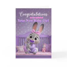 Cute Bunny in Purple New Baby Girl Congratulations