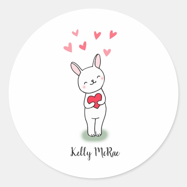 Cute Bunny Kaninchen Gefälliges Geschenk Mailen Cu Runder Aufkleber (Vorderseite)