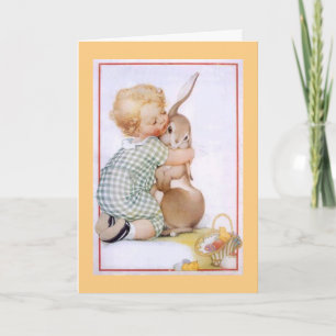 Cute Bunny Kiss Vintage Easter Card Feiertagskarte