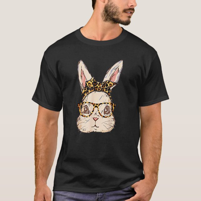 Cute Bunny Leopard Messy Bun Glasses Bubblegum Eas T-Shirt (Vorderseite)