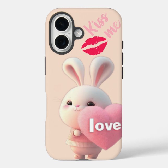 “Cute Bunny Love – Kiss Me  iPhone 16 Hülle (Rückseite)