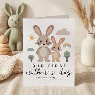 Cute Bunny Mom Baby First Mothers Day Illustration Karte