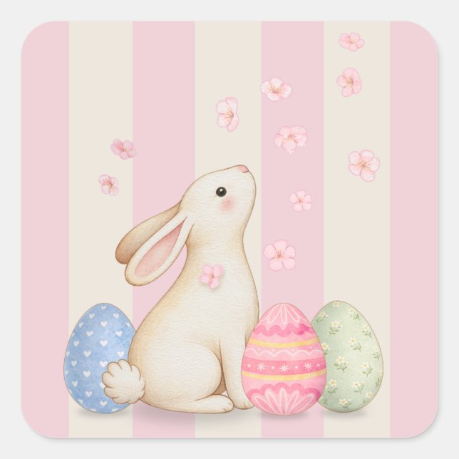 Cute Bunny Pastel Easter Square Sticker  (Vorderseite)
