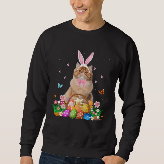 Cute Bunny Persian Cat & Easter Egg Basket Easter  Sweatshirt (Vorderseite)