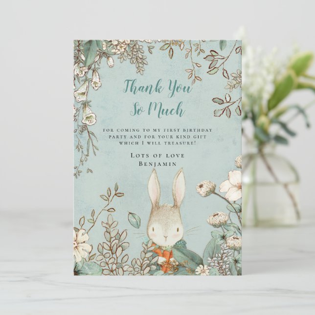 Cute Bunny Poudre Bleu Premier Anniversaire Merci (Debout devant)