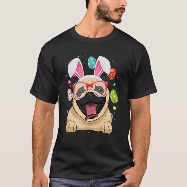 Cute Bunny Pug Dog Face Easter Eggs Easter Day T-Shirt (Vorderseite)
