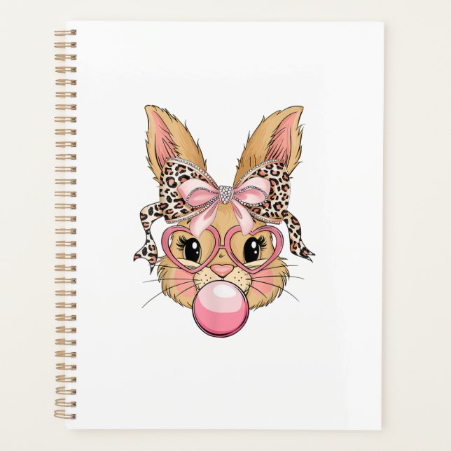 Cute Bunny Rabbit Face Leopard Glasses Girl Happy  (Devant)