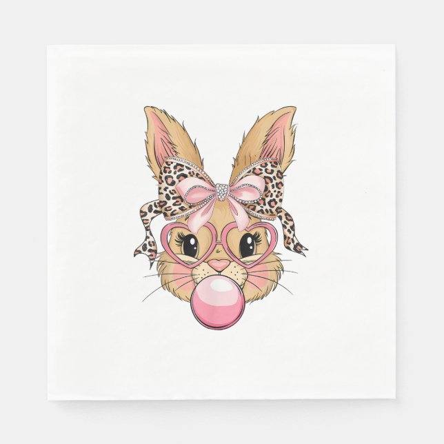 Cute Bunny Rabbit Face Leopard Glasses Girl Happy  Serviette (Vorderseite)