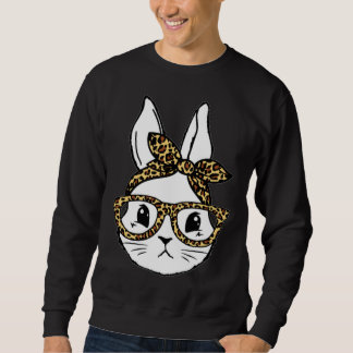 Cute Bunny Rabbit Face Messy Bun Leopard Glasses G Sweatshirt