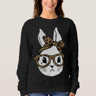 Cute Bunny Rabbit Face Messy Bun Leopard Glasses G Sweatshirt