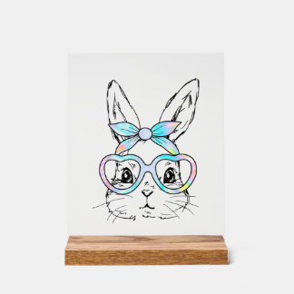 Cute Bunny Rabbit Face Tie Dye Glasses Girl Happy Acrylschild