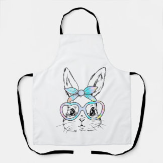 Cute Bunny Rabbit Face Tie Dye Glasses Girl Happy Schürze