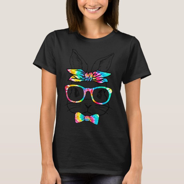 Cute Bunny Rabbit Face Tie Dye Glasses Girl Happy  T-Shirt (Vorderseite)