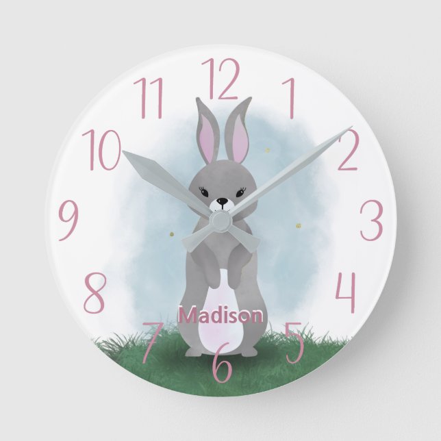 Cute  Bunny Rabbit Personalized Round Clock Runde Wanduhr (Vorderseite)