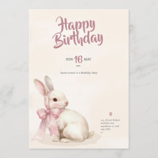 cute Bunny rabbit pink birthday party invitation Einladung