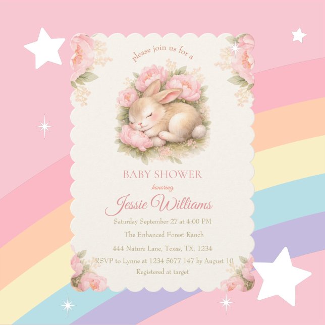 Cute Bunny Rabbit Pink Blush Baby Shower Einladung (Von Creator hochgeladen)