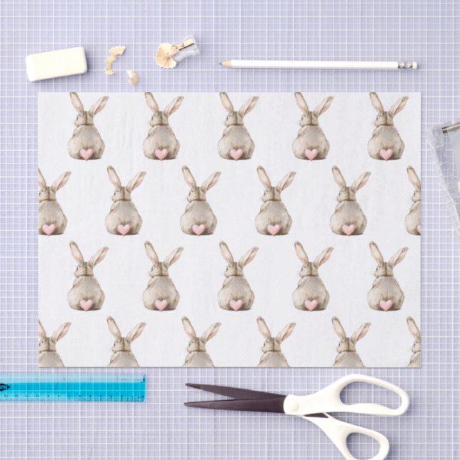 Cute Bunny Rabbit Pink Heart Tail Baby Shower Seidenpapier (Handwerk)