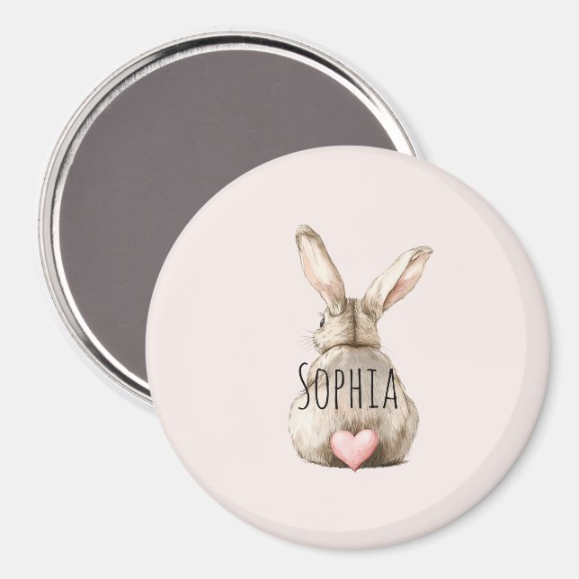 Cute Bunny Rabbit Pink Heart Tail  Magnet (Vorderseite/Rückseite)