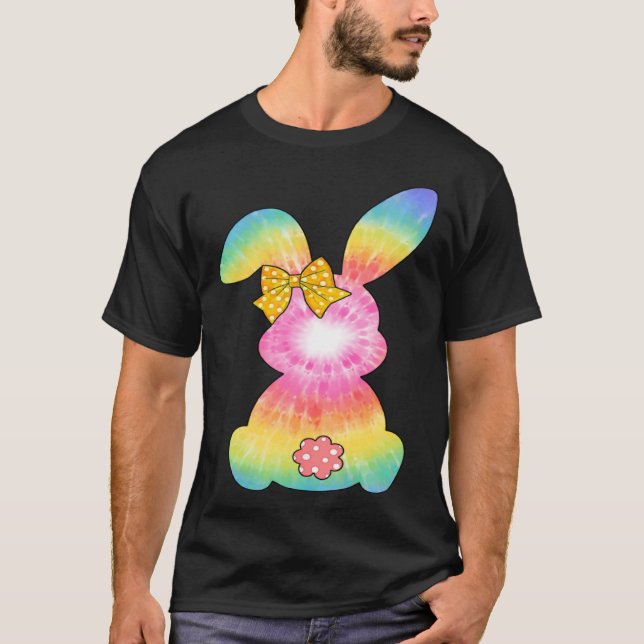 Cute Bunny Rabbit Tie Dye Bow Tie Easter Day Girls T-Shirt (Vorderseite)