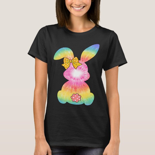 Cute Bunny Rabbit Tie Dye Bow Tie Easter Day Girls T-Shirt (Vorderseite)