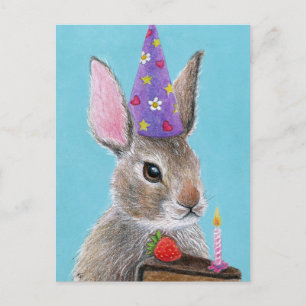 Cute bunny rabbit with chocolate cake birthday postkarte