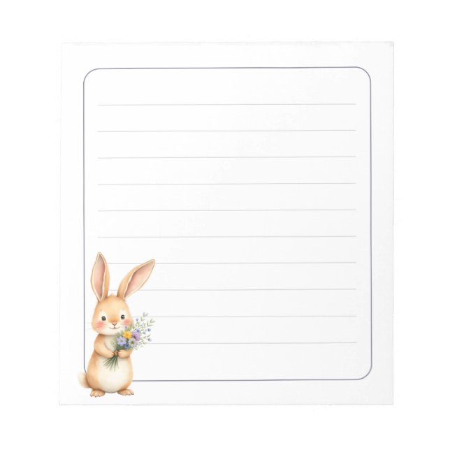 Cute Bunny Rabbit with Flowers Lined 5.5 x 6 Notizblock (Vorderseite)