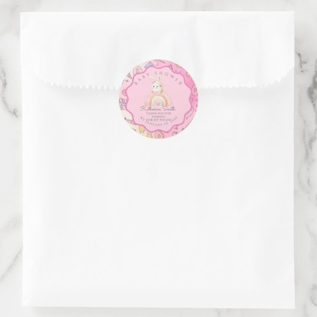 Cute bunny rainbow  Shower  Runder Aufkleber (Tasche)