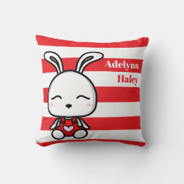 Cute Bunny Red Striped Birth Stats Throw Pillow Kissen