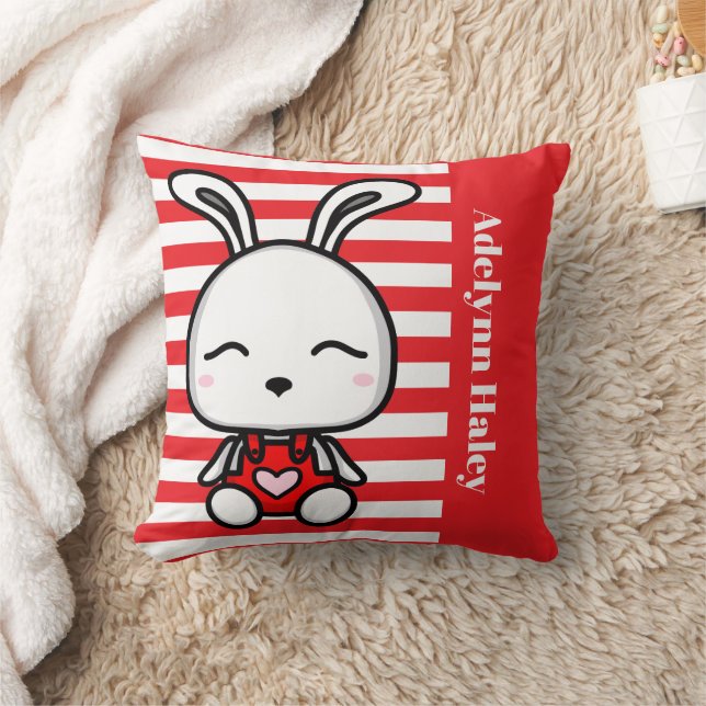 Cute Bunny Red Striped Throw Pillow Kissen (Decke)
