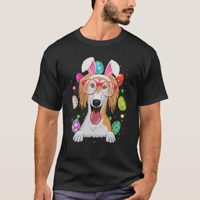 Cute Bunny Saluki Dog Face Easter Eggs Easter Day T-Shirt (Vorderseite)