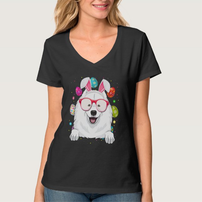 Cute Bunny Samoyed Dog Face Easter Eggs Easter Day T-Shirt (Vorderseite)