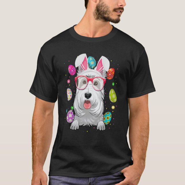 Cute Bunny Scottish Terrier Dog Face Easter Eggs E T-Shirt (Vorderseite)