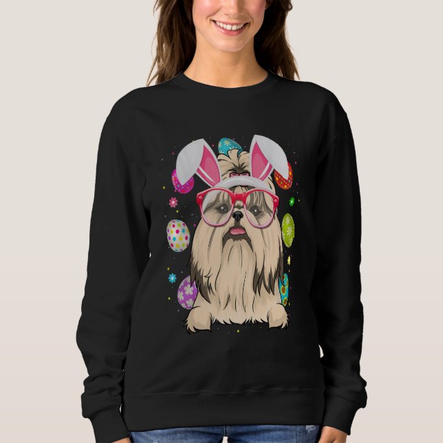 Cute Bunny Shih Tzu Dog Face Easter Eggs Easter Da Sweatshirt (Vorderseite)
