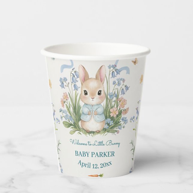 Cute Bunny Spring Floral Personalized Baby Shower  Pappbecher (Vorderseite)