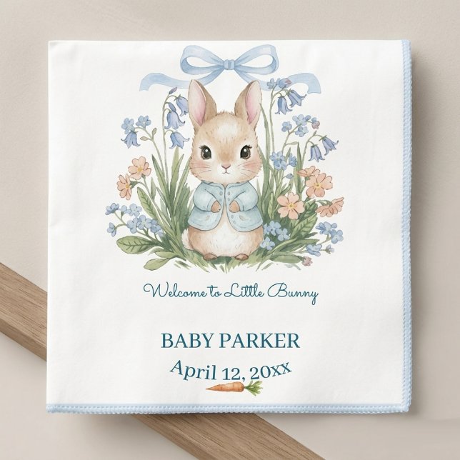 Cute Bunny Spring Floral Personalized Baby Shower  Serviette (Von Creator hochgeladen)
