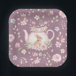 Cute Bunny Teapot Pink Floral Spring Pappteller<br><div class="desc">Cute Bunny Teapot Pink Floral Spring Paper Plates. Cute design featuring a bunny nestled beside a pink floral teapot. Surrounded by pink roses,  cherry blossoms,  and sage green leaves. Perfect for Easter celebrations,  baby showers,  or birthday.</div>