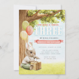 Cute Bunny Troisième Invitation Anniversaire