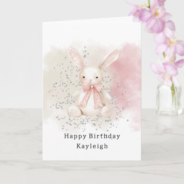 Cute Bunny with Bow Birthday Karte (Orchidee)