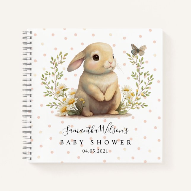Cute Bunny with Butterfly Baby Shower Guest Book Notizbuch (Vorderseite)