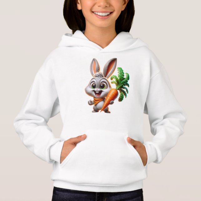 Cute Bunny With Carrot Happy Art Hoodie (Vorderseite)