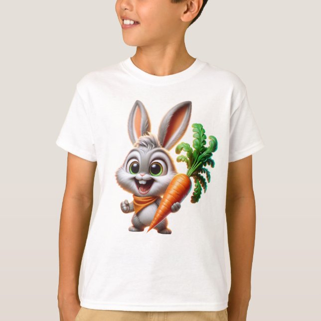 Cute Bunny With Carrot Happy Art T-Shirt (Vorderseite)