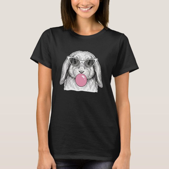 Cute Bunny with Cat-Eye Shades and Bubble Gum T-Shirt (Vorderseite)
