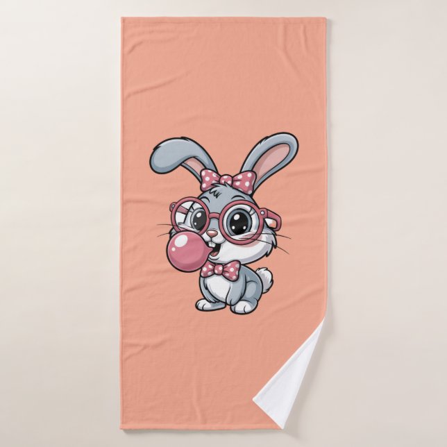Cute Bunny with Glasses Blowing Bubble Gum (Serviette de bain)