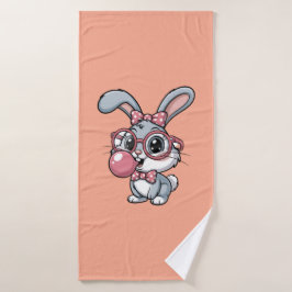 Cute Bunny with Glasses Blowing Bubble Gum Badehandtuch