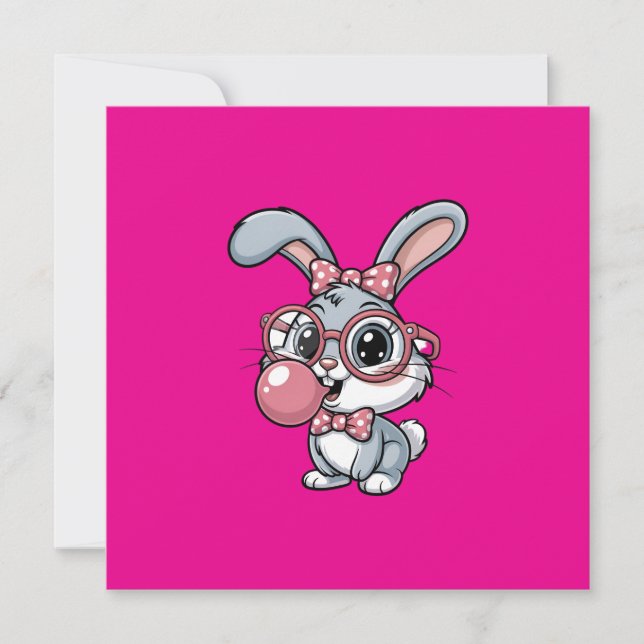 Cute Bunny with Glasses Blowing Bubble Gum Einladung (Vorderseite)