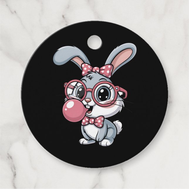 Cute Bunny with Glasses Blowing Bubble Gum Geschenkanhänger (Vorderseite)